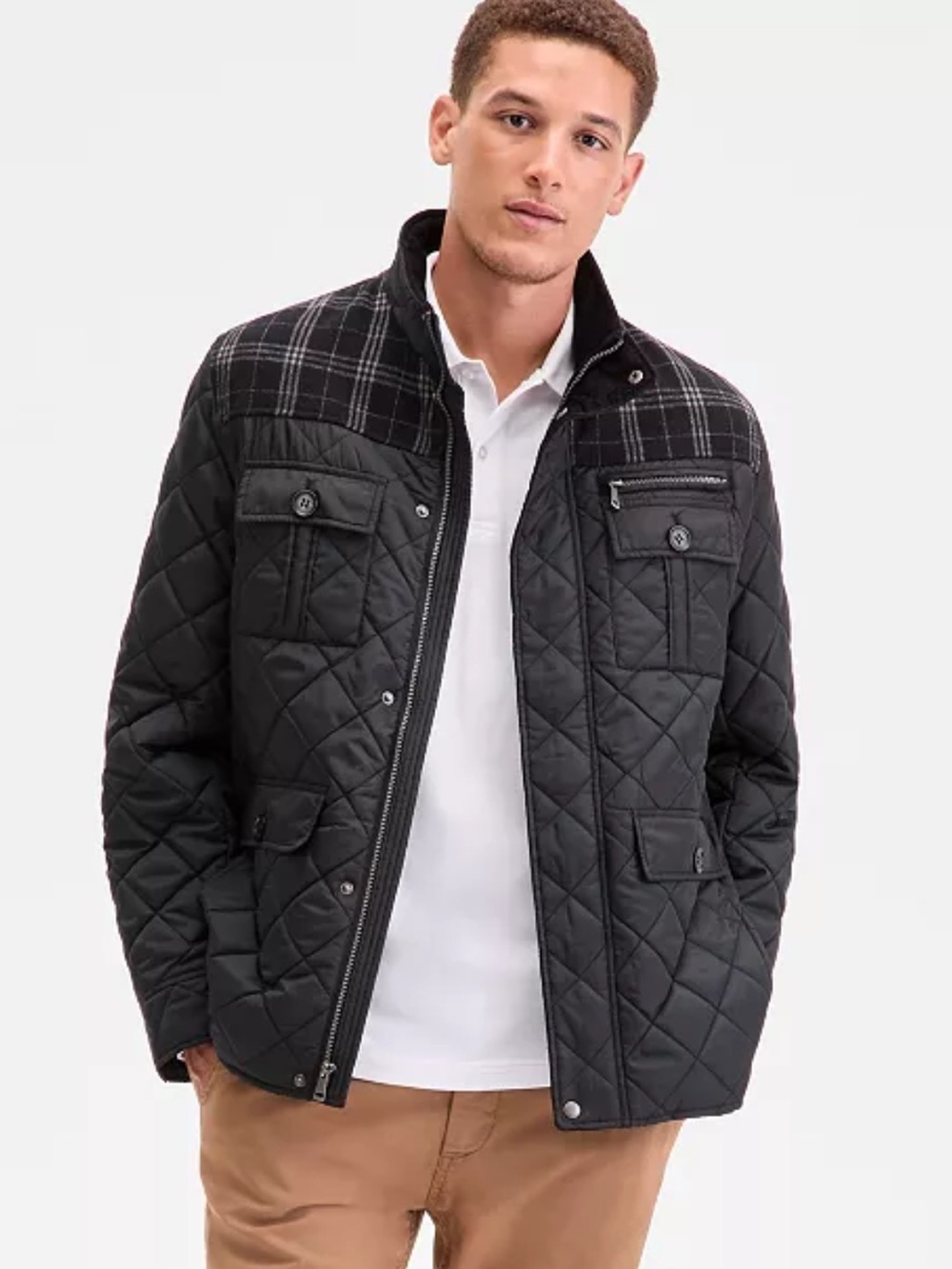 Men's Cole Haan Mixed Media Quilted Jacket Winter Coat Black XXL